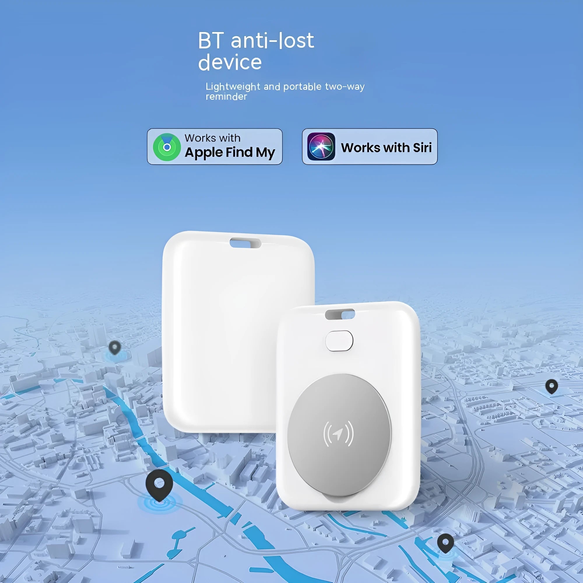 White ABS pet tracking device compatible with Apple products for dog or cat location monitoring