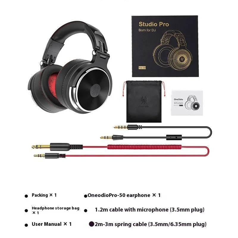 Three-frequency balanced head-mounted wired monitoring earphone in Pro 50 black with cable and spring wire