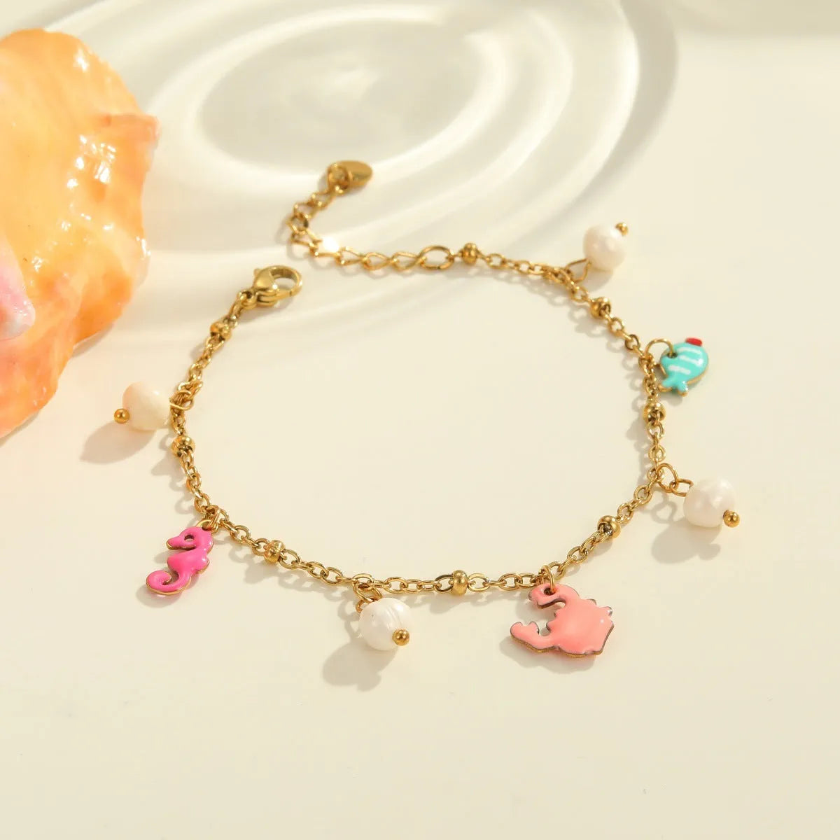 Stainless steel necklace with geometric pendant and alloy bracelet set, 18K electroplated, fashion OL style