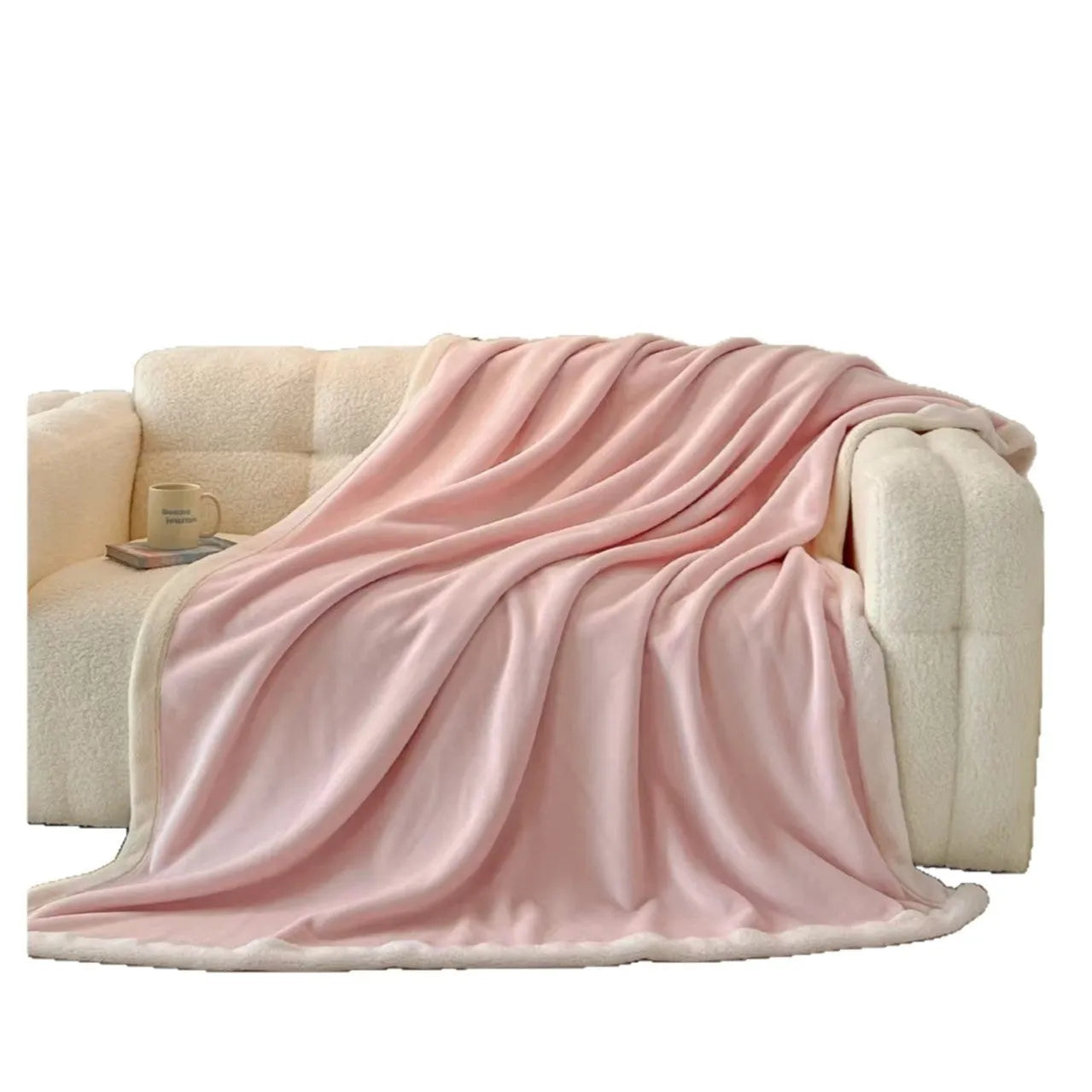 Soft solid colour flannel blanket in light luxury style, available in pink, green, peach orange, and lilac purple, sizes 150x200 and 200x230 cm