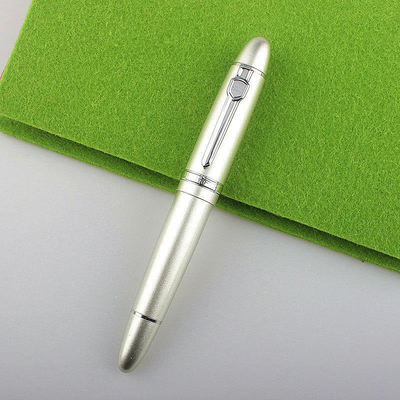 Metal ball pen with pearl round beads and black gold clip on white background