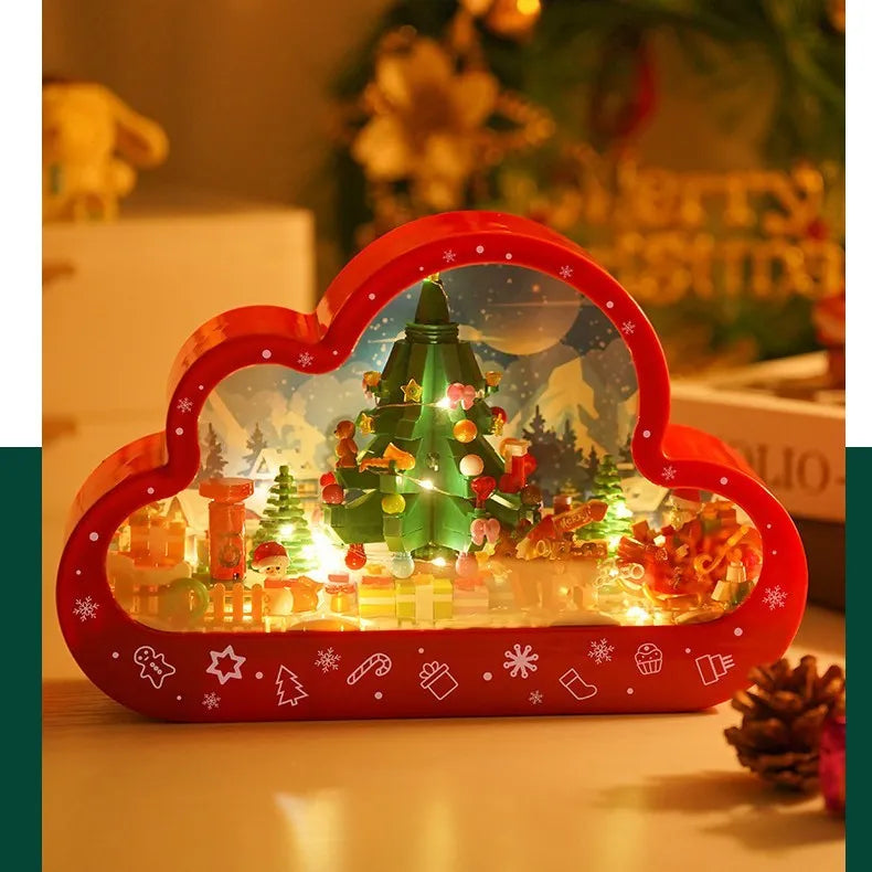 Assembled building block cloud night lamp with decorative mirror and LED table light on desk