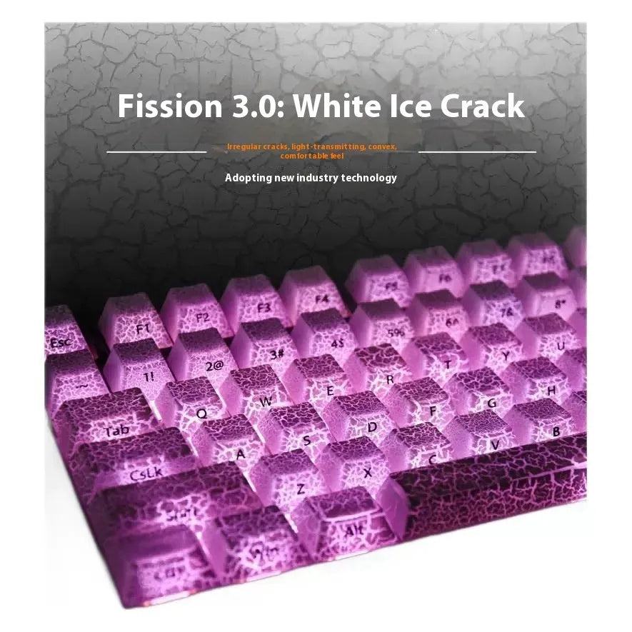 White Fission Side Carving transparent PC keycap set with white double stitching detail