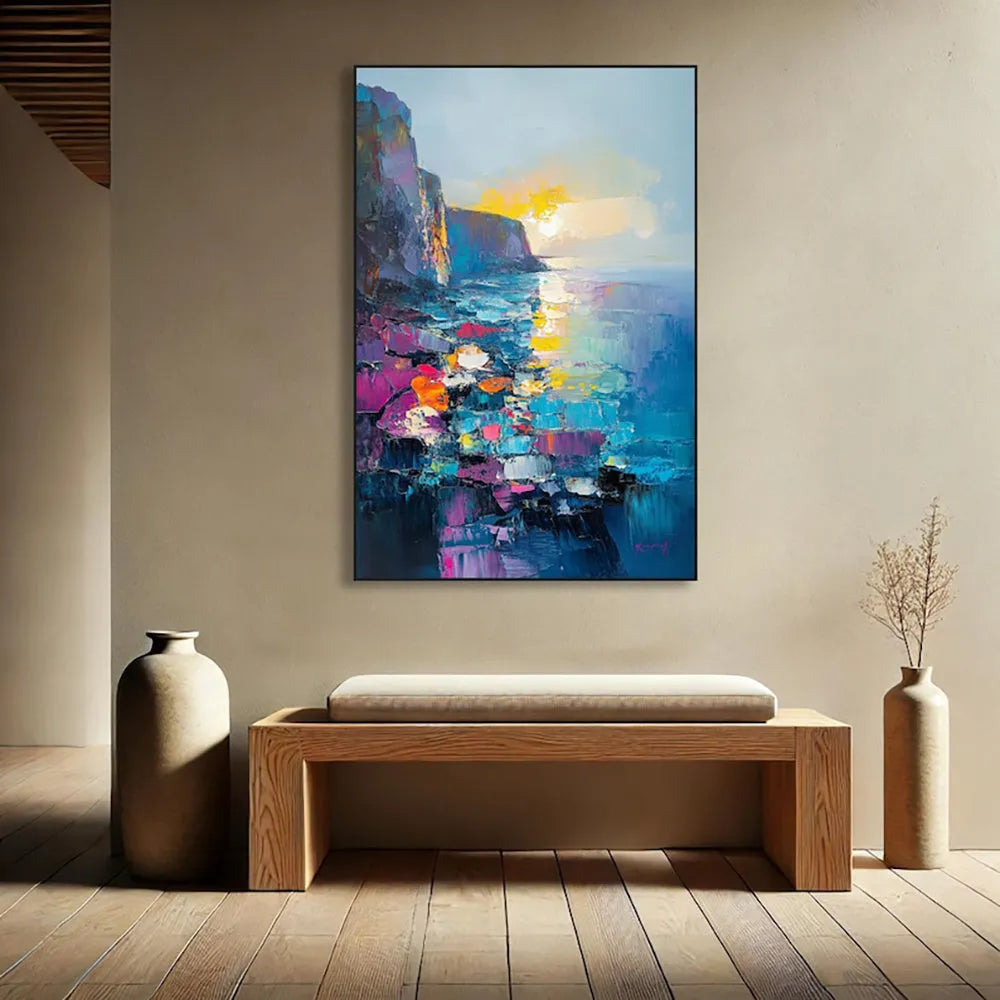 Handmade oil painting canvas wall art abstract Mediterranean scenery vertical rolled frameless unstretched