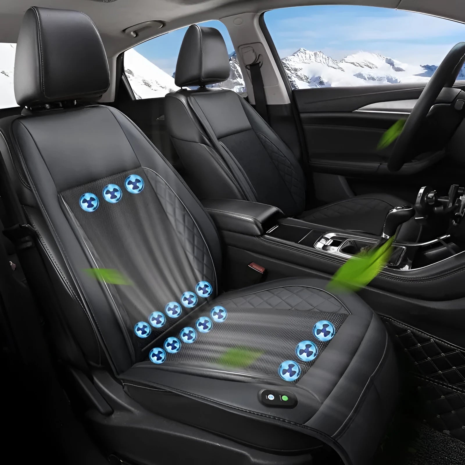 Ventilation car cushion with fan in black, 8 fan configuration, 12V