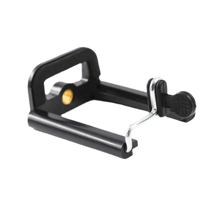 Black plastic U clip mobile phone holder bracket for mounting on poles.