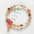 Chinese-style strawberry quartz crystal bracelet with copper construction, Pixiu charm, and pearl accents in dopamine crystal colour