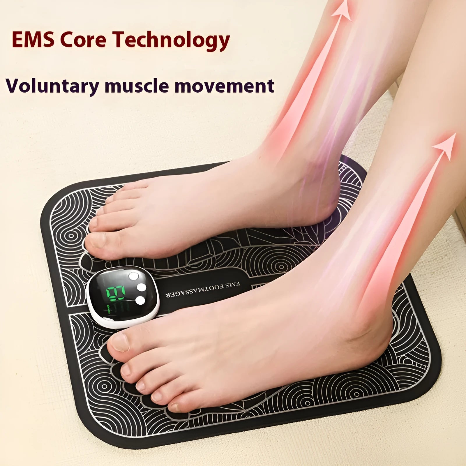 Blue USB rechargeable foot reflexology massage mat with remote control and adjustable intensity settings
