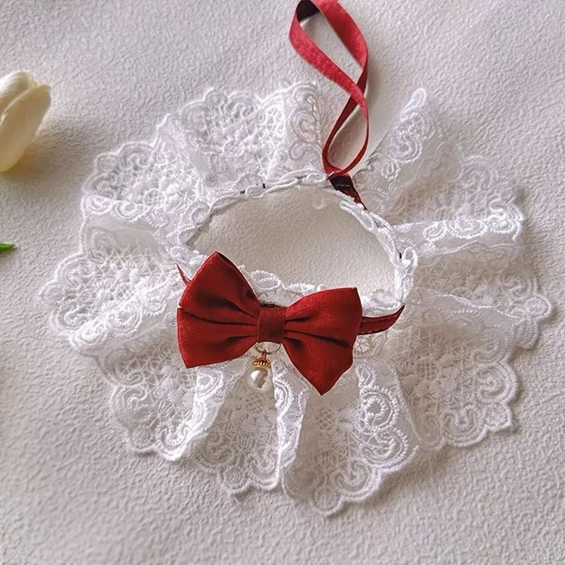 Pet lace scarf collar bib in light blue, wine red, pink, or green with lace edge and princess style for cats and dogs