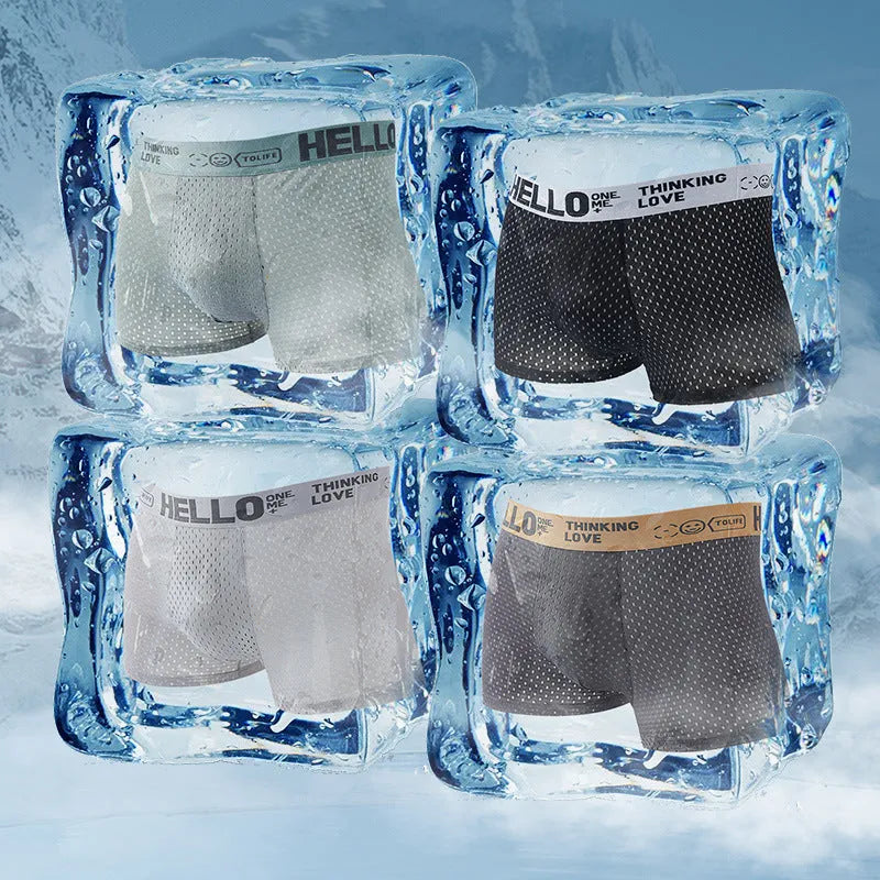 Ice silk mesh boxers for men, loose fit, breathable, black colour, sizes L to 4XL
