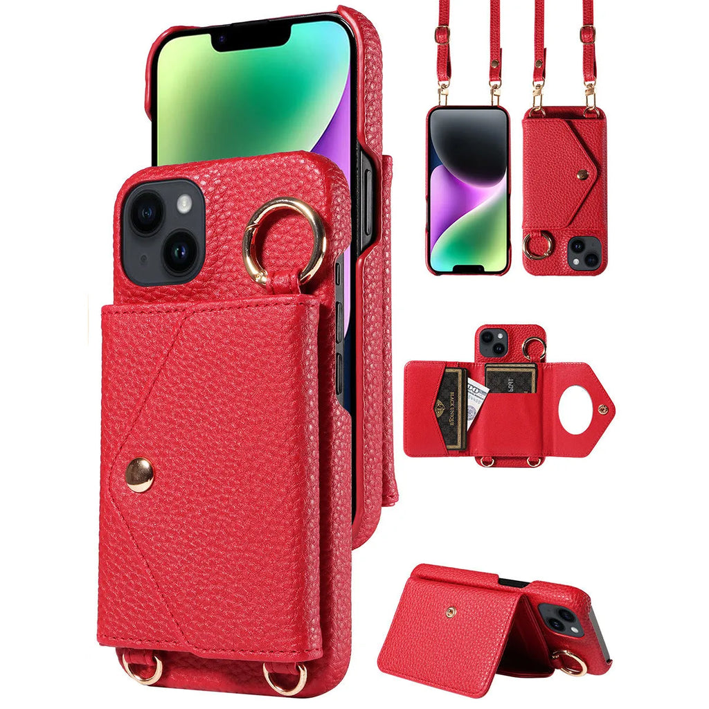 Anti-degaussing mobile phone case in black imitation leather wallet style for Apple iPhone