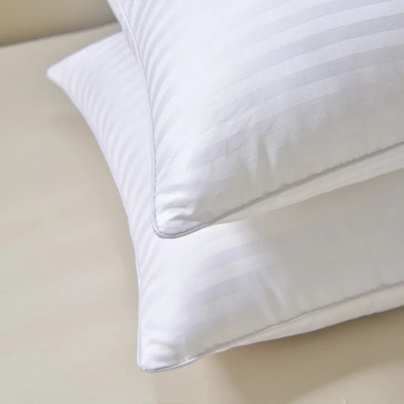 White hotel cotton satin stripe pillow with feather cotton filling showing three size options