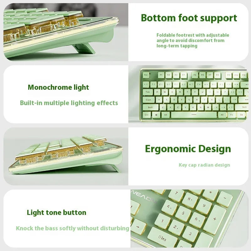 Prewalker V3 mute keyboard and mouse set in retro green colour on a desk