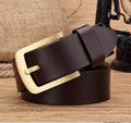 Men's retro leather belt with brass pin buckle in black colour plain surface