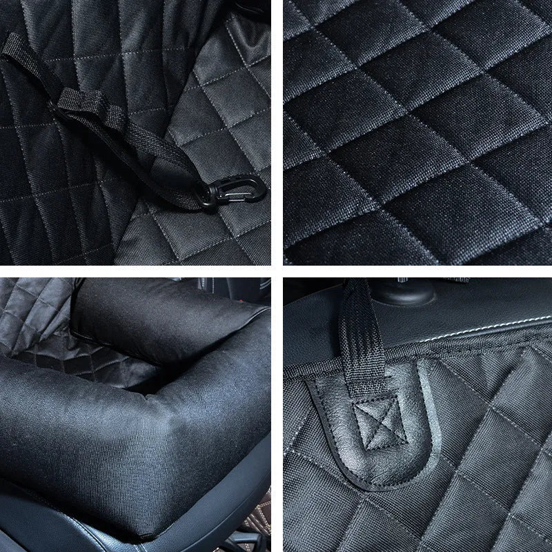 Breathable portable pet car seat 45x45x18cm in grey cationic net material for cat or dog travel
