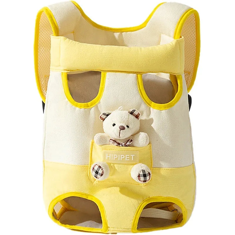 Portable cat carrier chest bag with cartoon animal pattern and adjustable shoulder strap