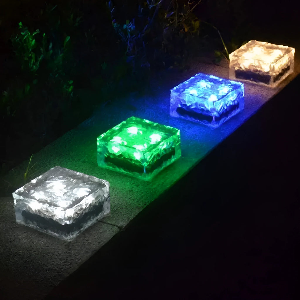 Solar LED floor tile light with acrylic top and polycrystalline panel for outdoor courtyard path lighting in two sizes
