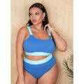 Women's solid colour high waist one-piece swimsuit with a split suit brief style.