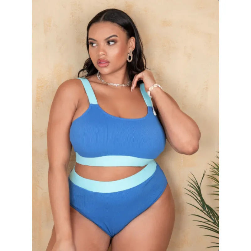 Women's solid colour high waist one-piece swimsuit with a split suit brief style.