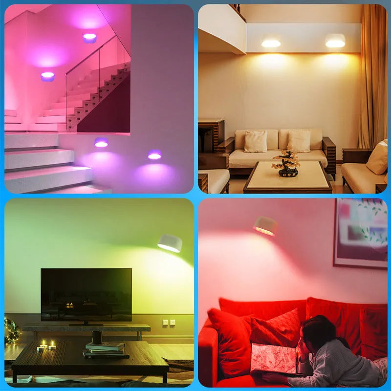 White plastic magnetic wall lamp with remote control, showing oval light face and adhesive mounting pads.