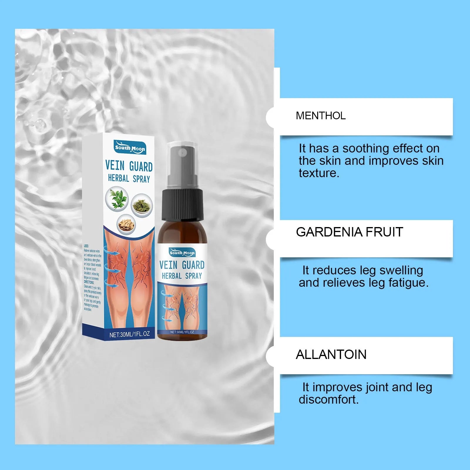 30ml herbal body care spray bottle with botanical extracts and cooling menthol
