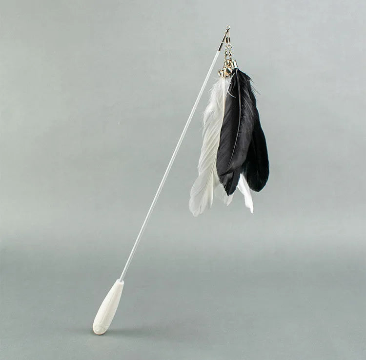Telescopic cat fishing rod toy with feather teaser and bell, extended to 80cm