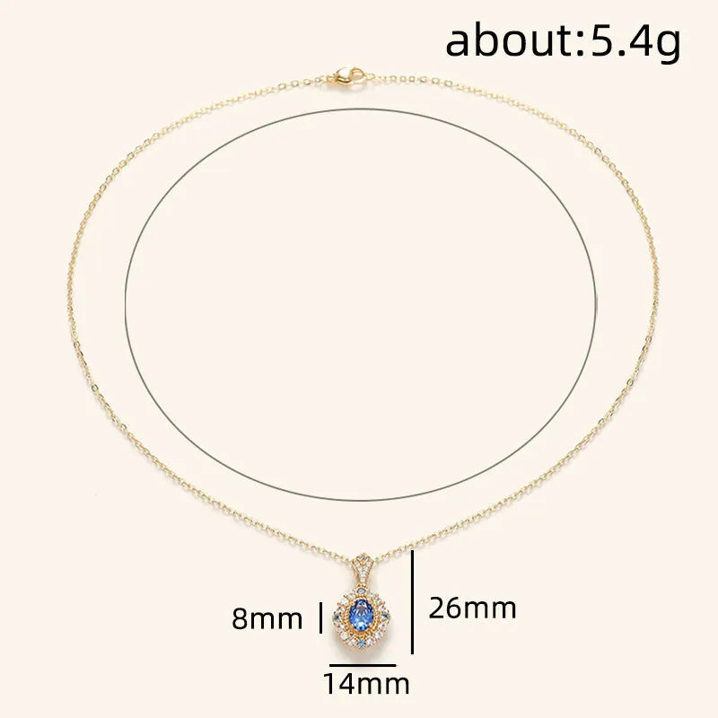 Huitan women's adjustable gold necklace with mixed gem and zircon pendant on a box chain, shown at various lengths.