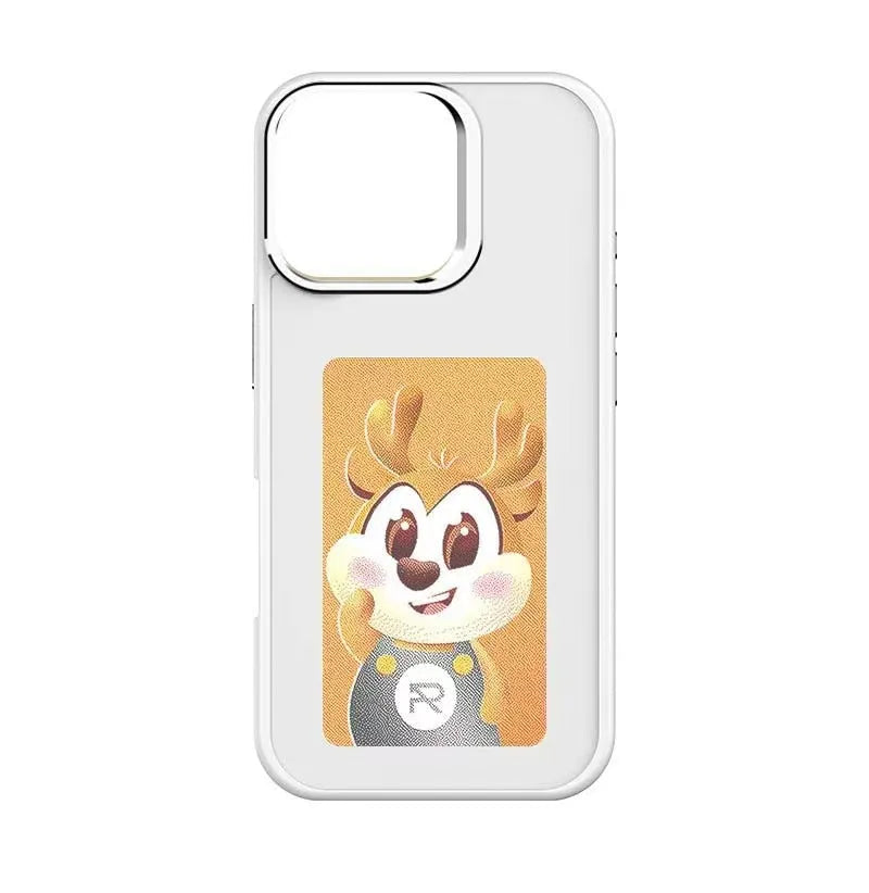 Silicone phone case with four-colour e-ink screen for iPhone 13-16 series, available in black