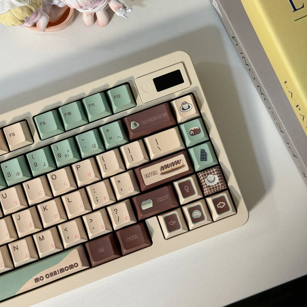 CAP Adaptive Cross Satellite Shaft mechanical keyboard keycap set in Matcha Theme colour with keycap puller.