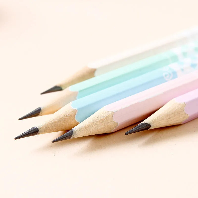 Basswood six-angle rod thermal transfer pencil with HB refill, shown in a barrel of 50 pieces.