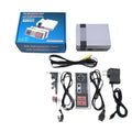Compact black retro NES game console with two classic controllers on a white background.