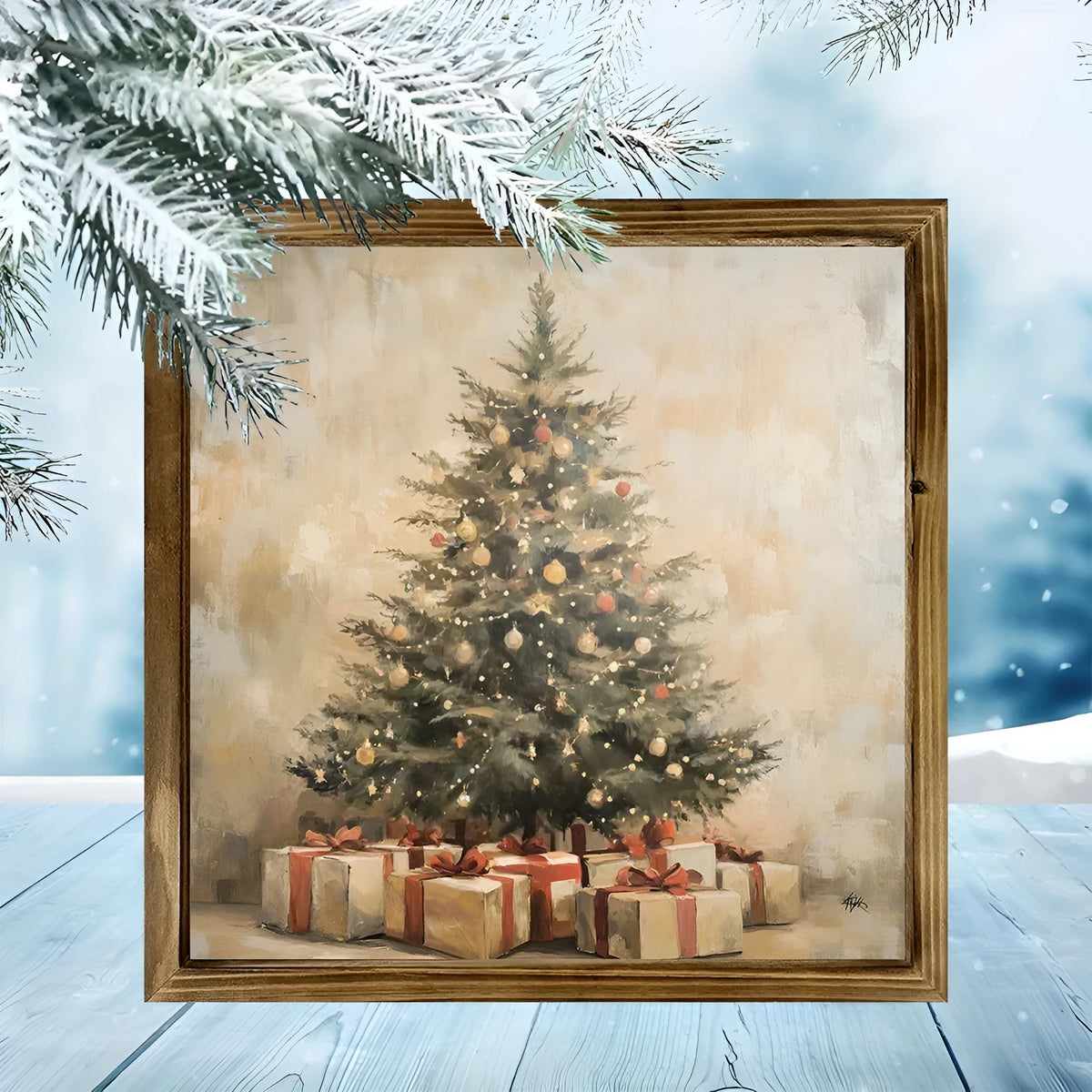 Double-layer pine wooden photo frame, 20x20cm square, modern simplicity, for office, temple, or home decoration