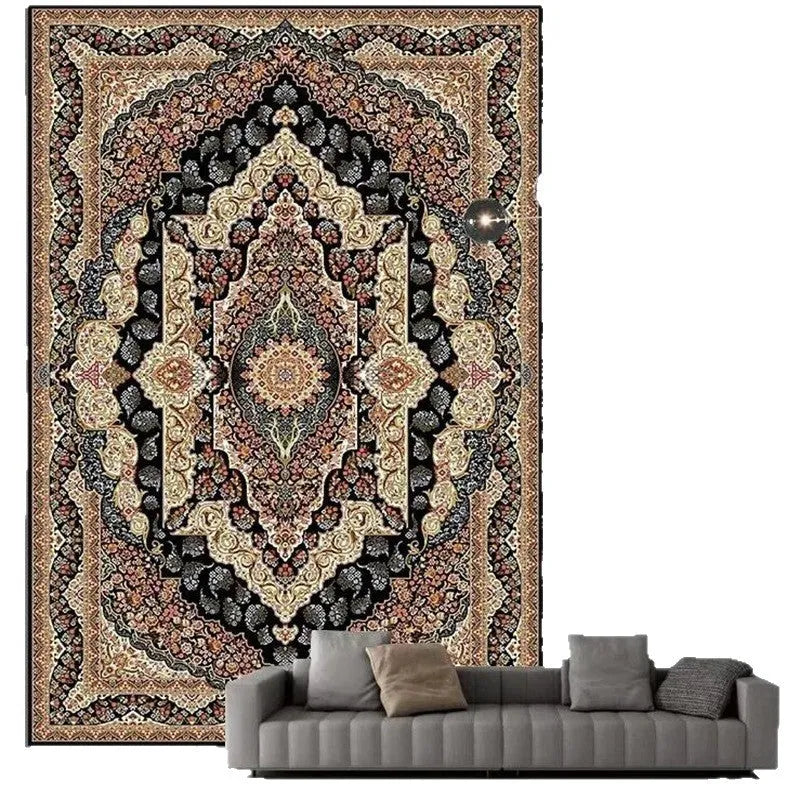 Washable crystal velvet Persian style living room carpet in rectangular shape with printed pattern