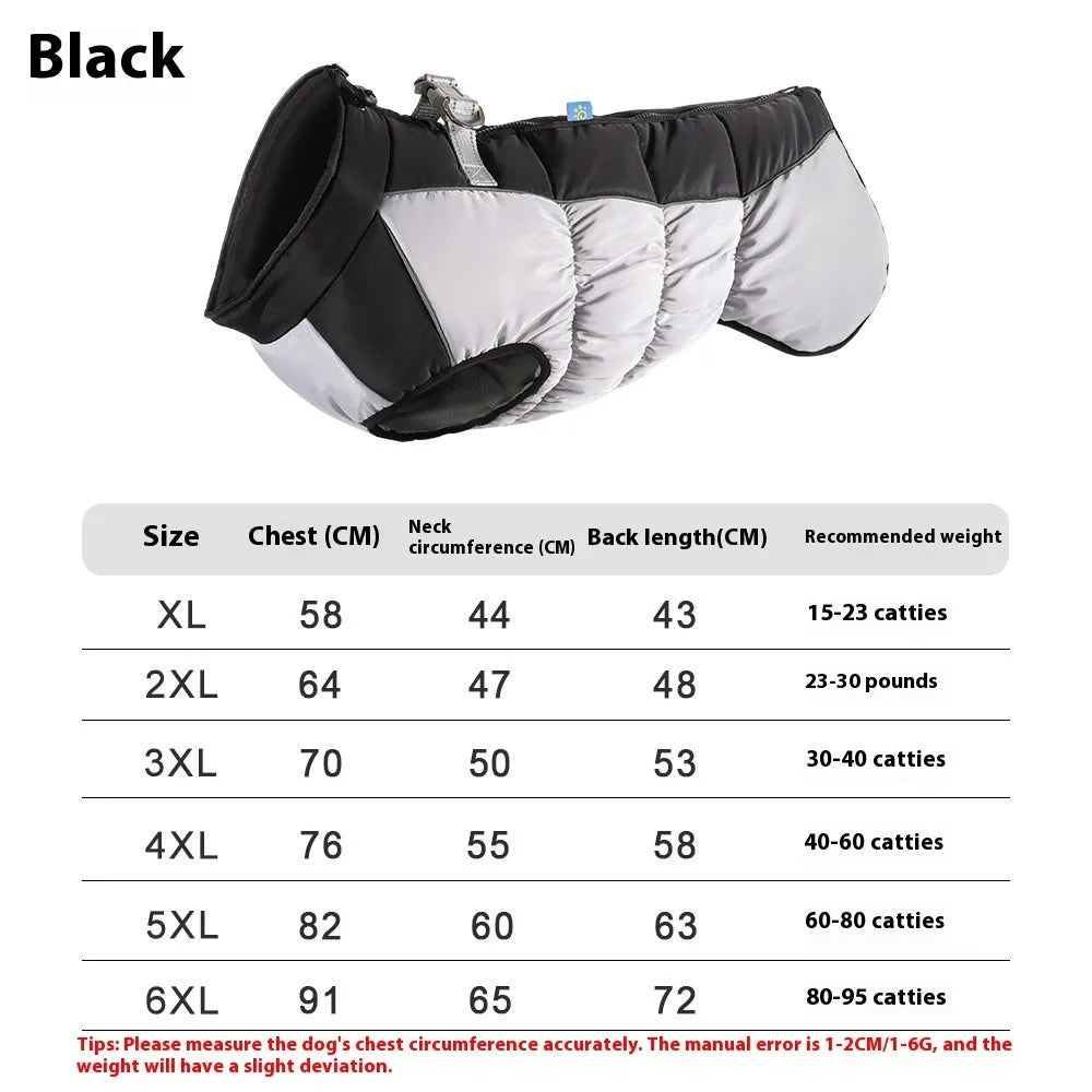 Large dog wearing reflective waterproof winter coat in polar fleece material