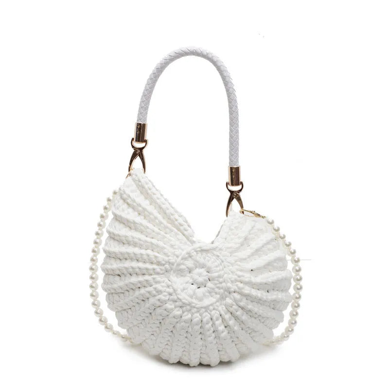 Handmade woven women's shoulder bag in European American retro style with double straps and built-in phone compartment