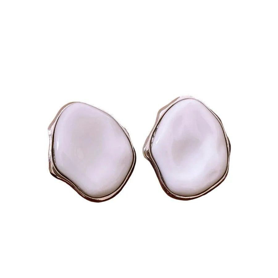 Silver Needle White irregular acrylic earrings for women, handmade lightweight drop earrings