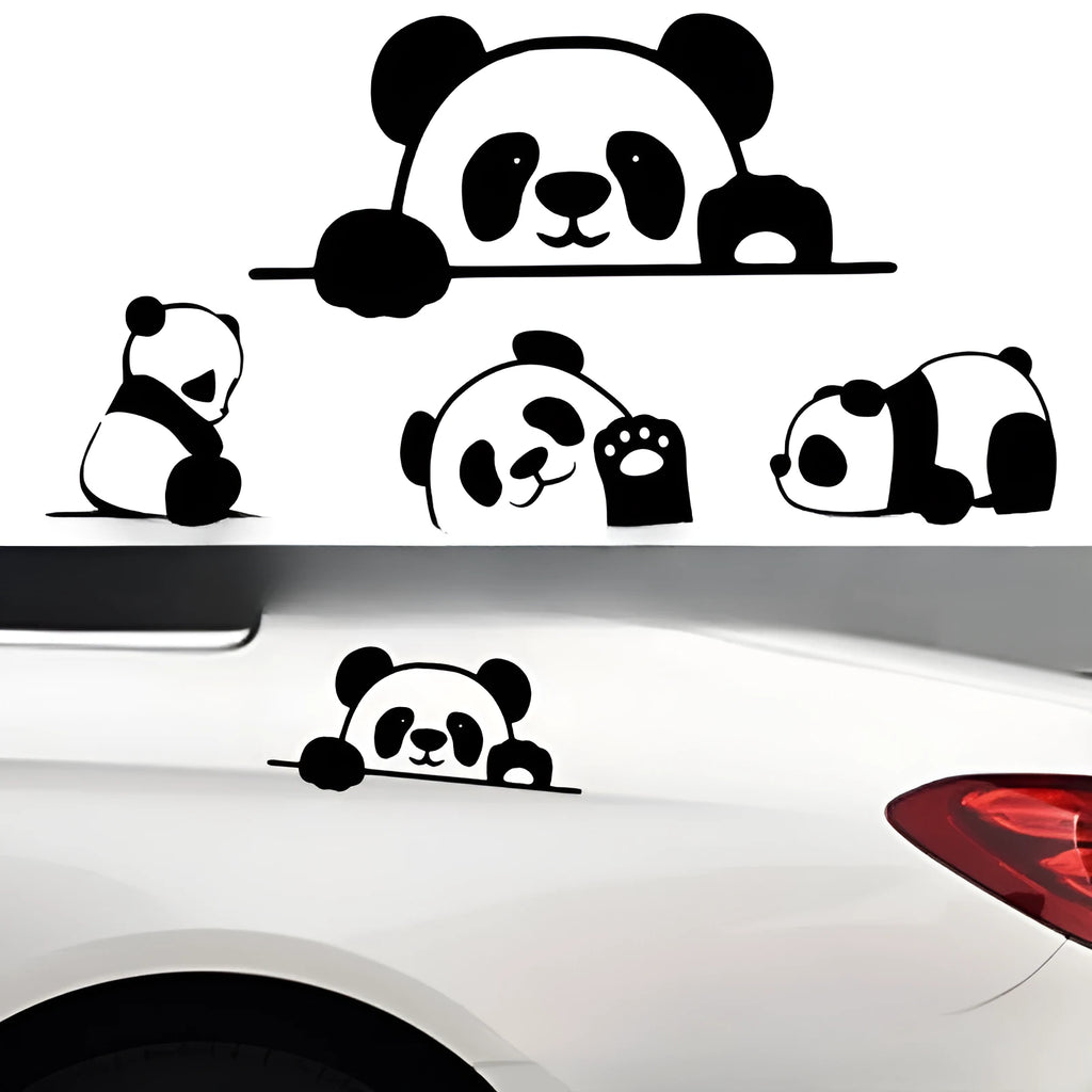 Peeking panda design vinyl car sticker for window decoration in black, white or laser colour.