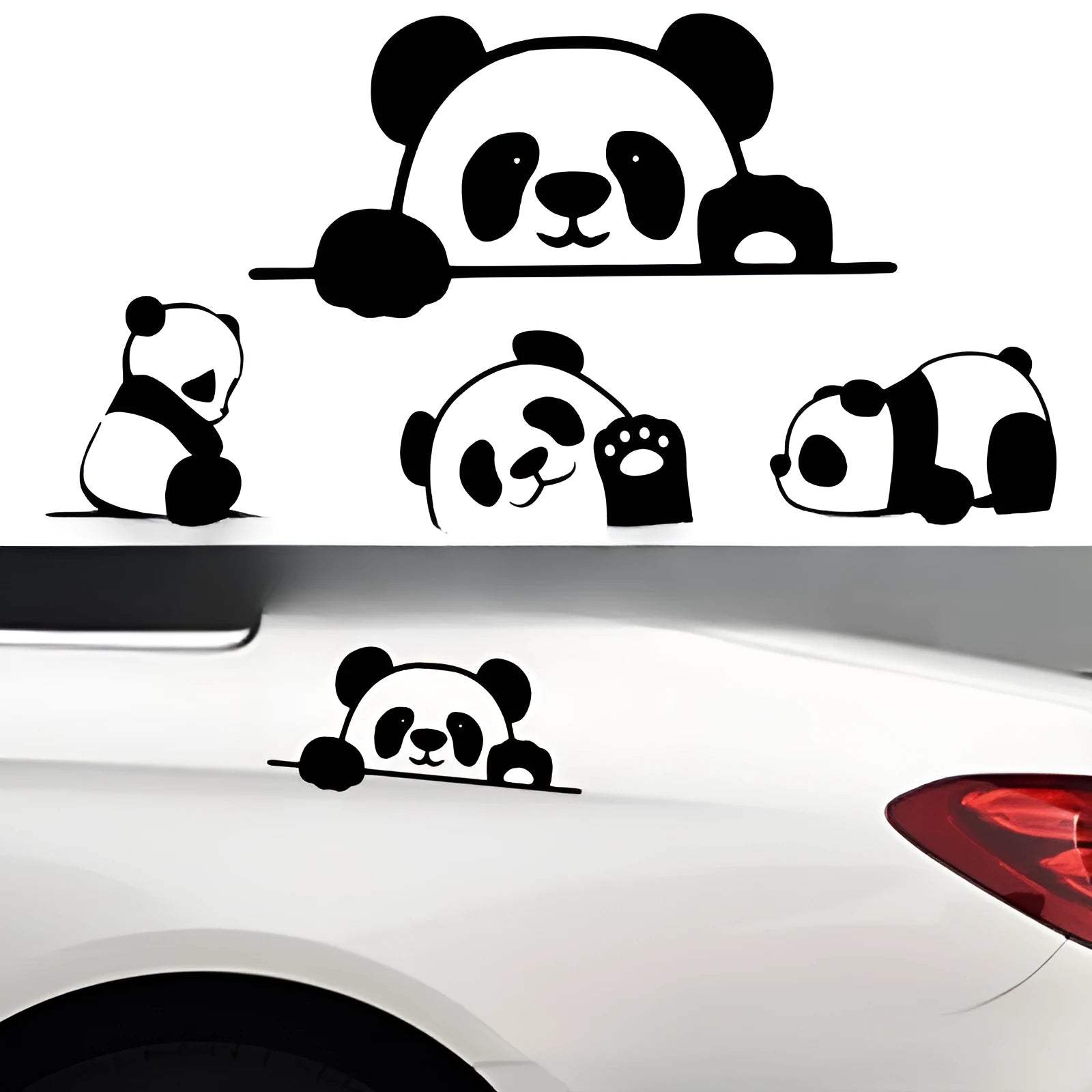 Peeking panda design vinyl car sticker for window decoration in black, white or laser colour.