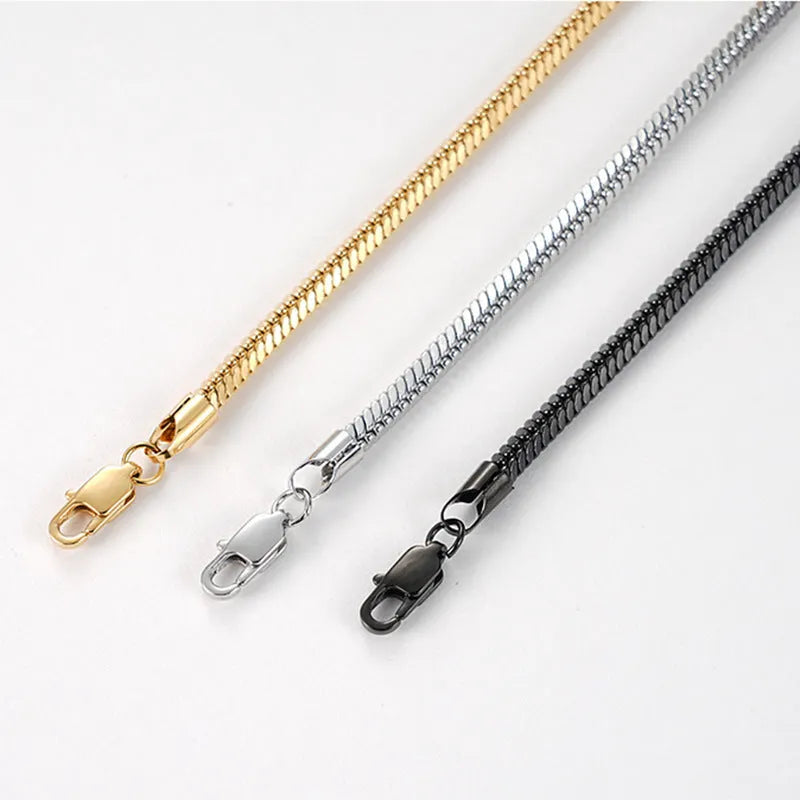 Stainless steel snake chain bracelet in geometric unisex style, electroplated finish, black colour option